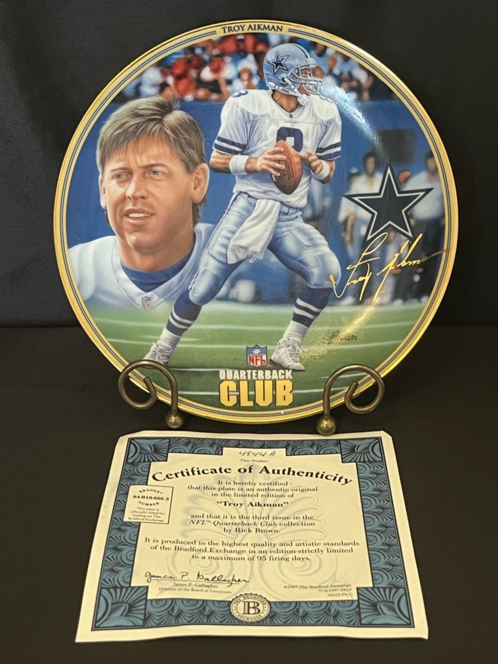 The Bradford Exchange Troy Aikman Collector Plate - Blue/Gold
